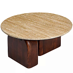 Кофейный столик с круглой столешницей на 2-х массивных деревянных ножках Tandem Travertine and Wood варинант исполнения - 2 | Loft Concept в Ростове-на-Дону