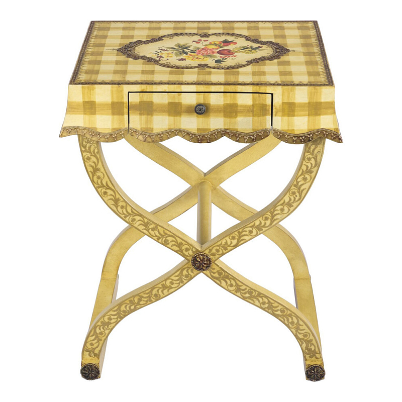 Приставной столик с ящиком в стиле ретро Vintage Rustic Tablecloth Желтый Мульти в Ростове-на-Дону | Loft Concept 