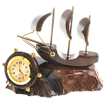 Часы настольные в виде парусника из натурального камня Обсидиан Sailboat Stone Clock варинант исполнения - 1 | Loft Concept в Ростове-на-Дону
