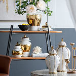 Ваза белая с крышкой и золотистыми фрагментами Chinoiserie Ceramics варинант исполнения - 3 | Loft Concept в Ростове-на-Дону