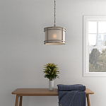 Подвесной светильник в виде барабана с тканевым абажуром и металлическим каркасом Warm Glow варинант исполнения - 4 | Loft Concept в Ростове-на-Дону