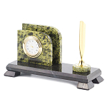 Настольный письменный набор из змеевика с визитницей с часами и ручкой Successful Leader варинант исполнения - 2 | Loft Concept в Ростове-на-Дону