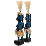 Комплект из 2-х деревянных статуэток Asmat Straw Headdress Statuettes Blue Colorful Tattoo варинант исполнения - 2 | Loft Concept в Ростове-на-Дону