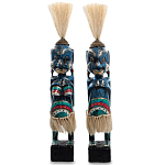 Комплект из 2-х деревянных статуэток Asmat Straw Headdress Statuettes Blue Colorful Tattoo варинант исполнения - 4 | Loft Concept в Ростове-на-Дону