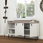 Комод белый с 4-мя дверцами и бежевой столешницей на металлических ножках DEA CONSOLE TABLE LIGHT MOCHA WHITE варинант исполнения - 2 | Loft Concept в Ростове-на-Дону