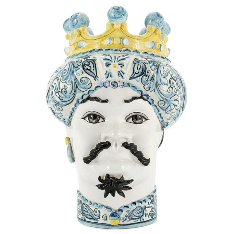 Ваза Vase Moro Man Ornate White Face Белый Светло-голубой Желтый в Ростове-на-Дону | Loft Concept 
