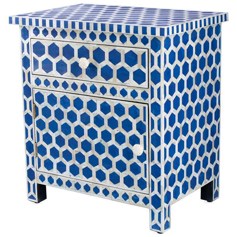  Midnight Blue Hexagon inlay cupboard 2 Drawer  ivory (   )   -- | Loft Concept 