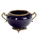 Чаша темно-синяя фарфоровая с бронзовыми ручками и ажурным ободком Eden Garden варинант исполнения - 1 | Loft Concept в Ростове-на-Дону