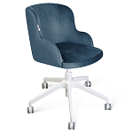 Стул с мягкой синей обивкой из велюра и подъемно-поворотным механизмом на белых колесиках Harper Blue and White варинант исполнения - 1 | Loft Concept в Ростове-на-Дону