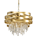 Люстра цвета матового золота с металлическими лентами и длинными прозрачными подвесками Gilded Waves варинант исполнения - 1 | Loft Concept в Ростове-на-Дону