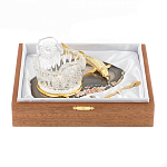 Икорница с ложкой с декором "Кадушка" с гравировкой на подставке из натурального камня Агат Decorative Cavair Dishes варинант исполнения - 4 | Loft Concept в Ростове-на-Дону