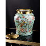 Ваза округлой формы из фарфора с рисунком и бронзовой крышкой Turquoise Blooming Garden варинант исполнения - 2 | Loft Concept в Ростове-на-Дону