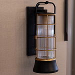 Настенный фонарь цилиндрической формы с рифленым стеклом в золотом каркасе на черном прямоугольном основании Eurofase варинант исполнения - 9 | Loft Concept в Ростове-на-Дону