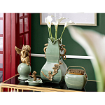 Ваза зеленого цвета из фарфора с бронзовыми ручками в виде драконов и рельефным цветочным декором Eden Garden porcelain and bronze варинант исполнения - 8 | Loft Concept в Ростове-на-Дону