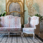 Двухместный диван из массива бука серый с растительным орнаментом Raffael Blue Grey Sofa варинант исполнения - 9 | Loft Concept в Ростове-на-Дону