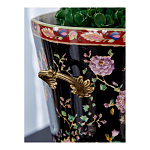 Кашпо из фарфора черная с цветочной росписью и бронзовой стрекозой Spring Garden варинант исполнения - 5 | Loft Concept в Ростове-на-Дону