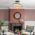 Люстра подвесная с 2-мя пересекающимися круглыми подвесами в черном и золотистом цвете и вертикальными подвесками Ring Horizontal варинант исполнения - 3 | Loft Concept в Ростове-на-Дону