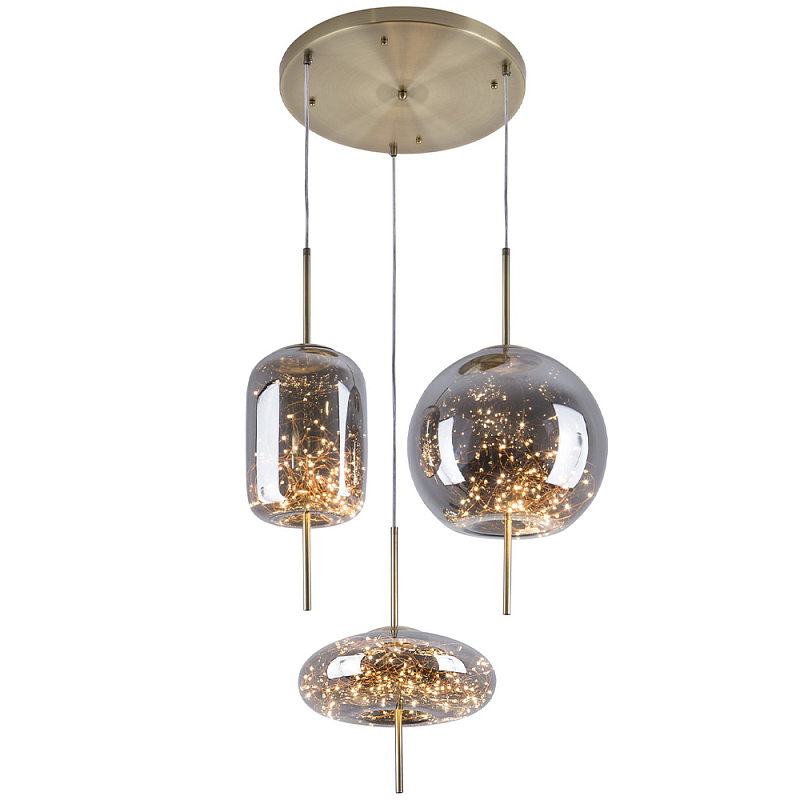      3-   Garland Glass Trio Hanging Lamp   (Smoke)  -- | Loft Concept 