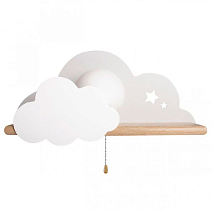 Бра с деревянной полкой белое Облако Wall Lamp White Cloud