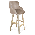 Барный стул со спинкой и подлокотниками на 4-х деревянных ножках Бежевый Велюр Ava Charm варинант исполнения - 1 | Loft Concept в Ростове-на-Дону