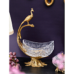 Чаша из прозрачного стекла на бронзовой подставке в виде павлина с рельефным хвостом Eden Garden варинант исполнения - 2 | Loft Concept в Ростове-на-Дону