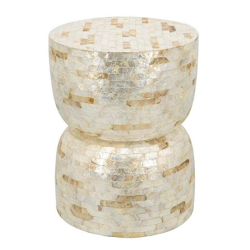 Приставной столик с мозаичным рисунком из раковин устриц Bone Inlay Кремовый в Ростове-на-Дону | Loft Concept 