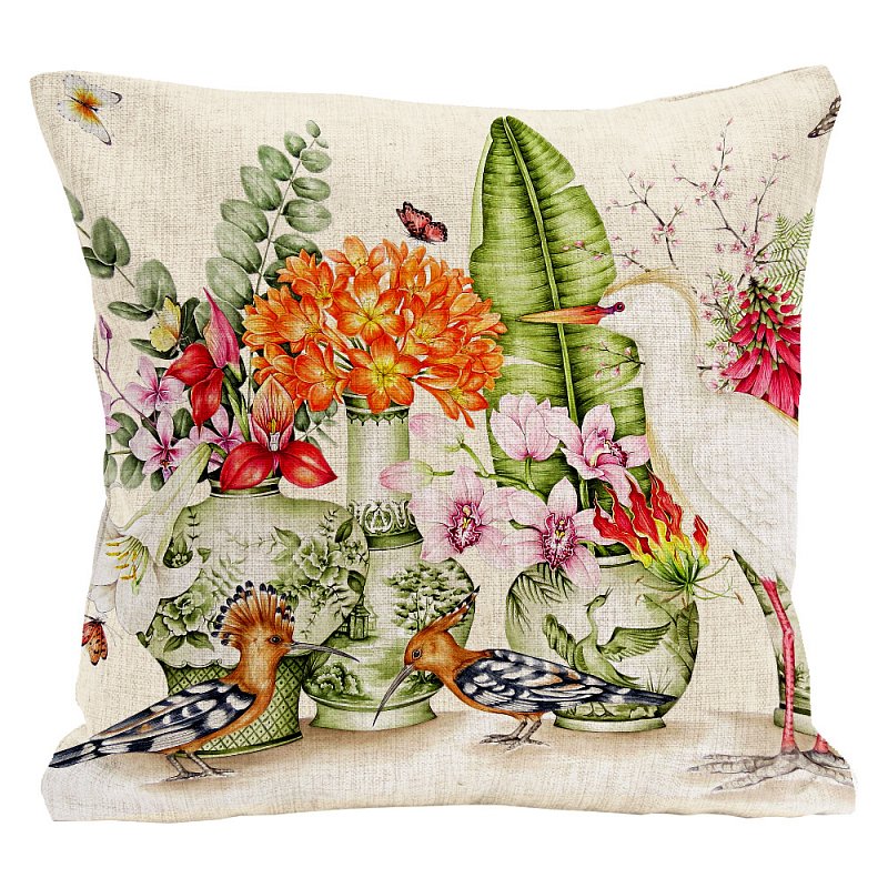   Hoopoes and Flowers Pillow    -- | Loft Concept 