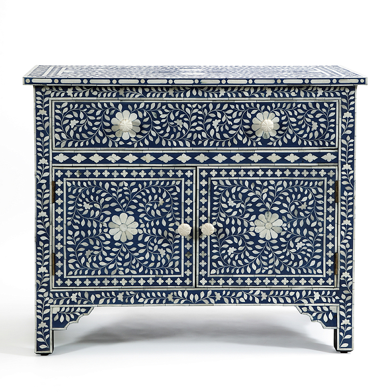 Комод инкрустация костью ORIENTAL Indian синий орнамент Синий в Ростове-на-Дону | Loft Concept 