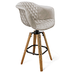 Барный стул со спинкой и мягкой обивкой с ромбами на 4-х деревянных ножках Бежевый Велюр Ava Charm варинант исполнения - 1 | Loft Concept в Ростове-на-Дону