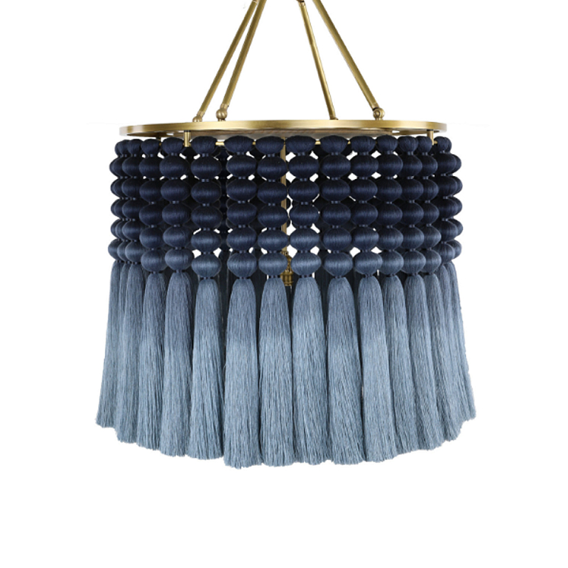 Люстра синяя плетеная с кисточками Boho Tassel Chandelier Синий Голубой Латунь в Ростове-на-Дону | Loft Concept 