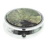 Таблетница карманная круглая с 3-мя отделениями с зеркалом и накладкой из натурального камня Апатит Желтый Silver Stone Pillboxes варинант исполнения - 3 | Loft Concept в Ростове-на-Дону