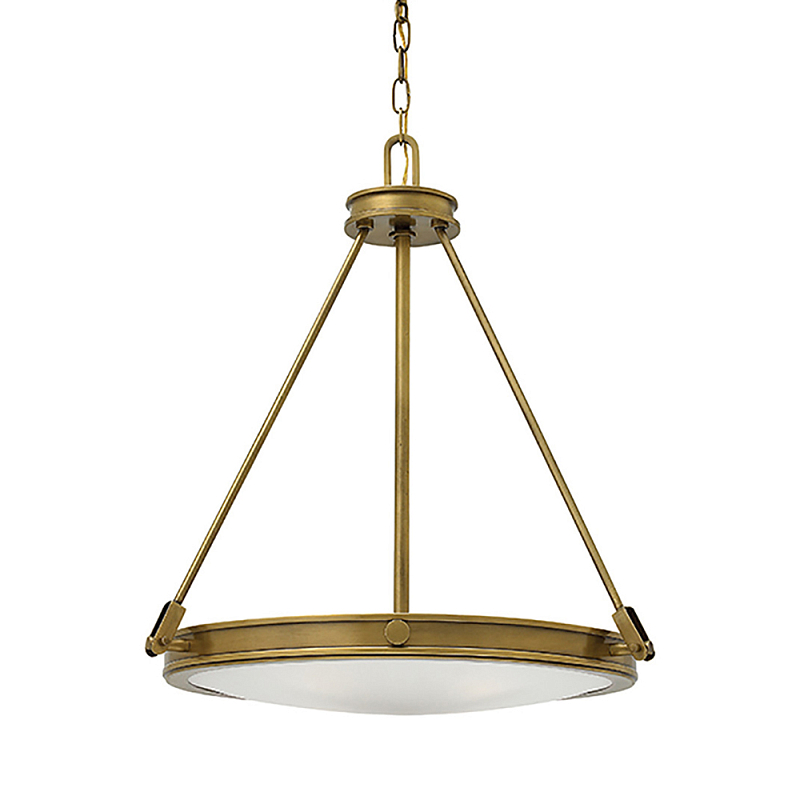 Люстра подвесная цвета латунь с плоским круглым матовым стеклянным плафоном на цепи Hinkley Латунь Белый Бежевый в Ростове-на-Дону | Loft Concept 