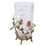 Ваза стеклянная прозрачная с бронзовым основанием в виде ветвей и фарфоровыми птичками Eden Garden варинант исполнения - 1 | Loft Concept в Ростове-на-Дону