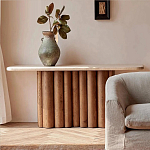 Консоль с овальной столешницей и фактурным деревянным основанием Enzo варинант исполнения - 5 | Loft Concept в Ростове-на-Дону