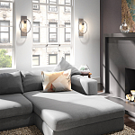 Бра цвета хром с круглой рамой и цилиндрическим прозрачным стеклянным плафоном на прямоугольном основании Feiss варинант исполнения - 3 | Loft Concept в Ростове-на-Дону