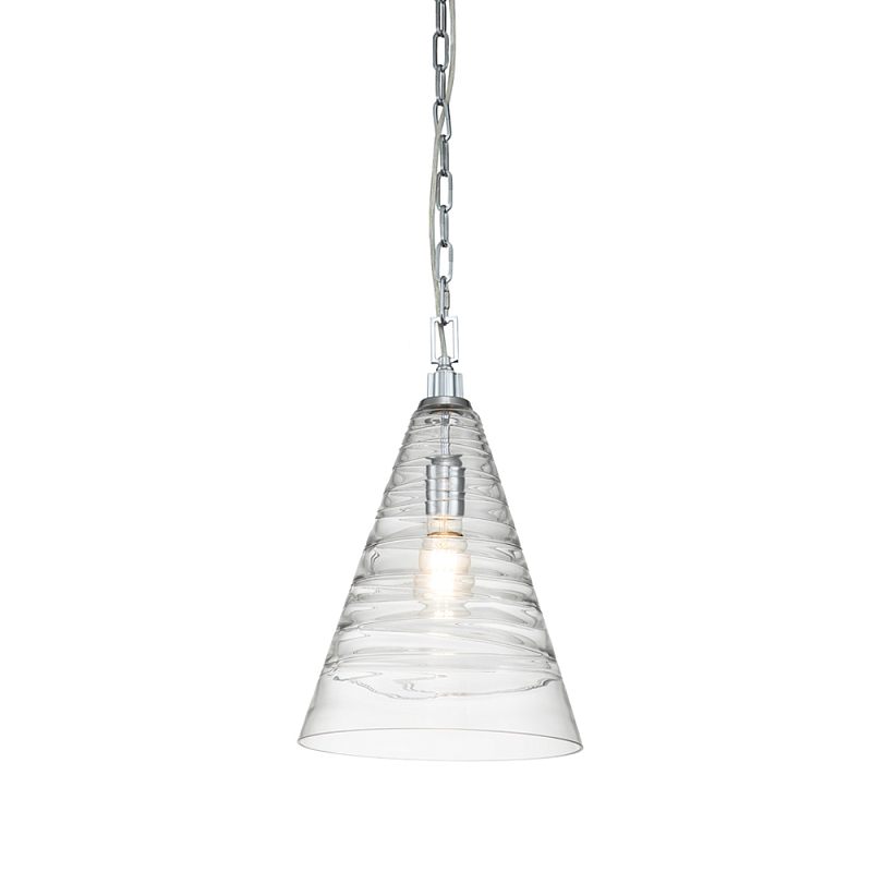 Подвесной светильник с прозрачным рельефным стеклянным плафоном в форме конуса Feiss Прозрачное Стекло Хром в Ростове-на-Дону | Loft Concept 