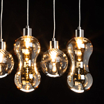 Люстра с 3-мя плафонами волнообразной формы цвета янтарь и 2-мя прозрачными шарообразными плафонами Lucid Rain  варинант исполнения - 5 | Loft Concept в Ростове-на-Дону