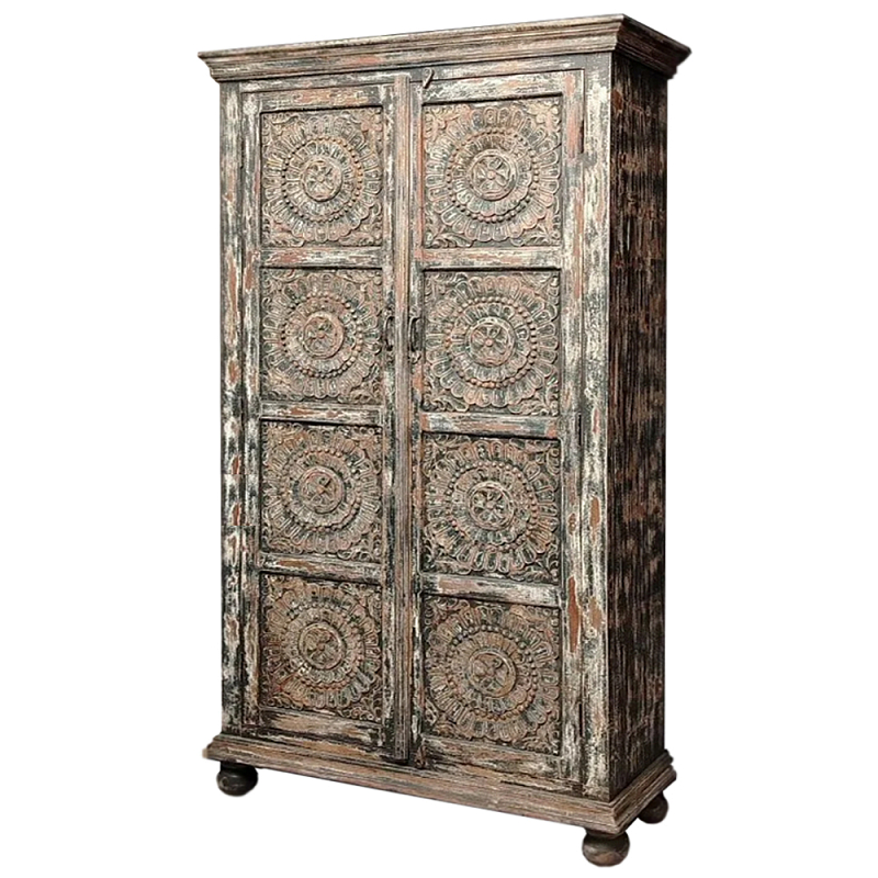 Индийский шкаф с орнаментом резьба из дерева Indian Antique Furniture Серый Индийский шкаф с орнаментом резьба из дерева Indian Antique Furniture Серый в Ростове-на-Дону | Loft Concept