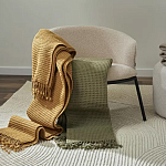 Плед из шерсти зеленого цвета с бахромой Waffle Comfort варинант исполнения - 5 | Loft Concept в Ростове-на-Дону