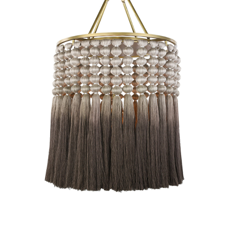 Люстра плетеная с кисточками на золотистом каркасе Boho Tassel Chandelier Коричневый Латунь в Ростове-на-Дону | Loft Concept 