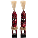 Комплект из 2-х деревянных статуэток Asmat Straw Headdress Statuettes Red варинант исполнения - 1 | Loft Concept в Ростове-на-Дону
