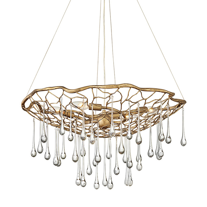 Люстра подвесная золотого цвета с металлическим сетчатым основанием и стеклянными каплевидными подвесками Hinkley Золотой Прозрачное Стекло в Ростове-на-Дону | Loft Concept 