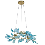 Люстра светодиодная золотистом каркасе с синими стеклянными листьями Blue Light Wreath варинант исполнения - 1 | Loft Concept в Ростове-на-Дону