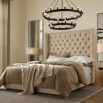 Кровать двуспальная бежевая с основанием из массива дерева с мягким изголовьем Flax Beds варинант исполнения - 3 | Loft Concept в Ростове-на-Дону