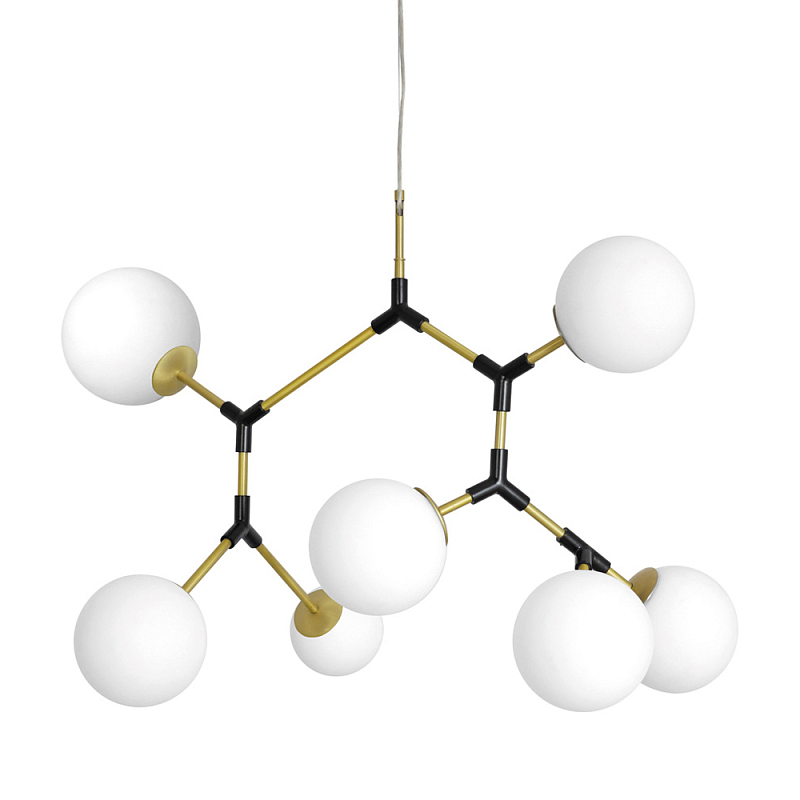 Люстра с 7-ю белыми шарообразными плафонами Natural Concepts Латунь Черный Белый в Ростове-на-Дону | Loft Concept 