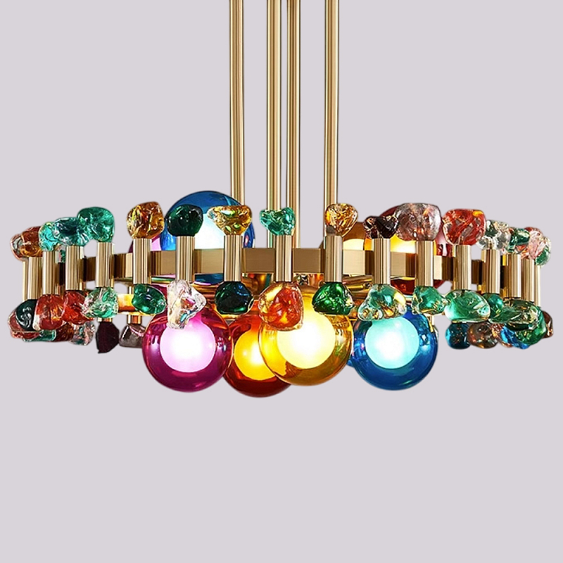 Люстра круглая золотистая с цветными плафонами Colorful Ball Candy Crystal Золотой Мульти Люстра круглая золотистая с цветными плафонами Colorful Ball Candy Crystal Золотой Мульти в Ростове-на-Дону | Loft Concept