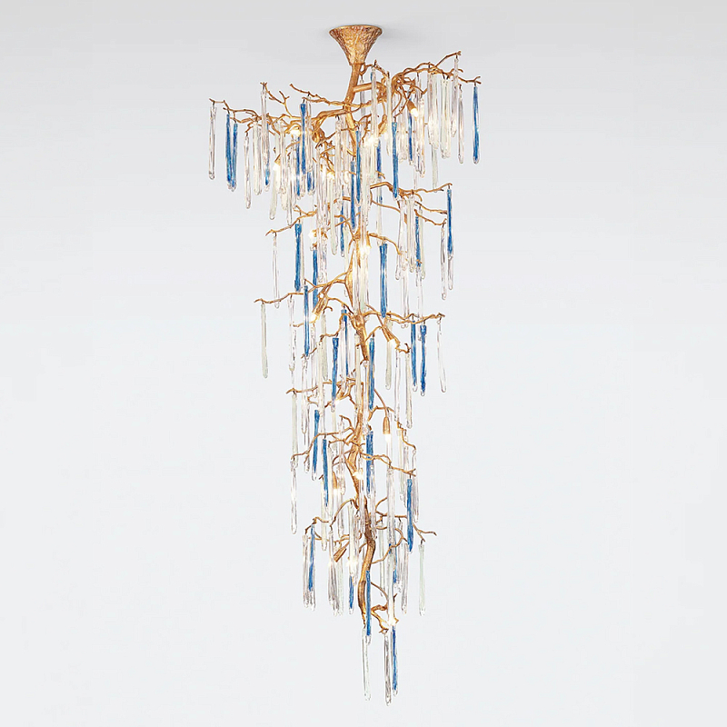 Люстра каскадная с прозрачными и голубыми подвесками в форме капель Droplet Chandelier Золотой Прозрачный Голубой Люстра каскадная с прозрачными и голубыми подвесками в форме капель Droplet Chandelier Золотой Прозрачный Голубой в Ростове-на-Дону | Loft Concept