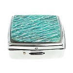 Таблетница карманная квадратная с 2-мя отделениями с зеркалом и накладкой из натурального камня Амазонит Silver Stone Pillboxes варинант исполнения - 3 | Loft Concept в Ростове-на-Дону