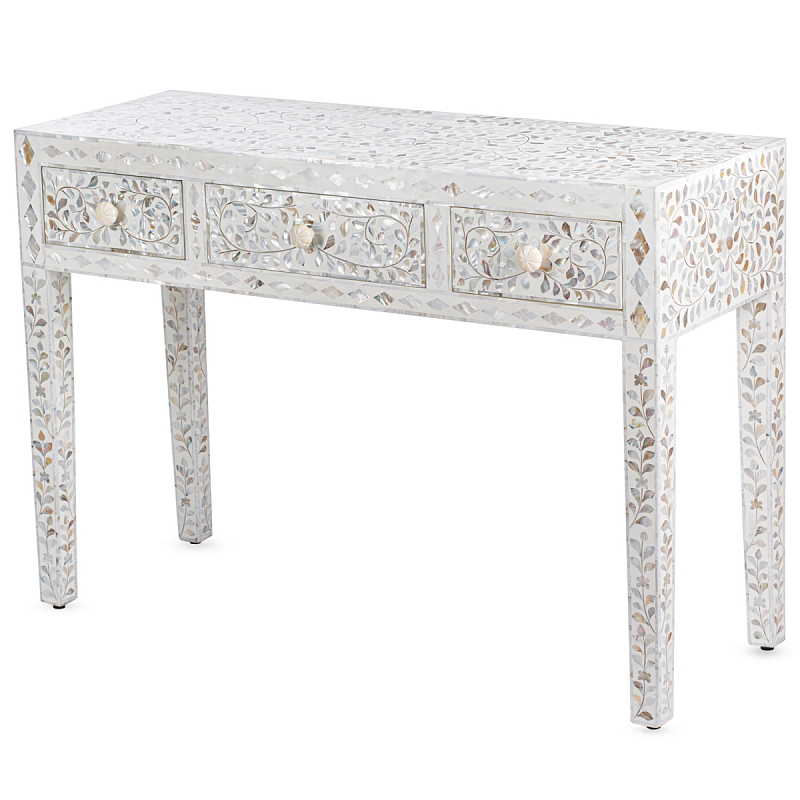       BONE INLAY White Pearl CONSOL TABLE 3 DRAWER ivory (   )   -- | Loft Concept 