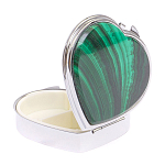 Таблетница карманная в форме сердца с 3-мя отделениями с зеркалом и накладкой из натурального камня Малахит Silver Stone Pillboxes варинант исполнения - 2 | Loft Concept в Ростове-на-Дону